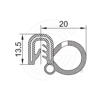 Door seal | EPDM | sponge rubber tube side | black | 13,5 x 20 mm | roll 50 meters